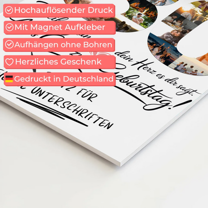 Fotoboard Magnet Poster 80 Geburtstag mit Fotos Name