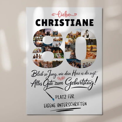 Fotoboard Magnet Poster 80 Geburtstag mit Fotos Name