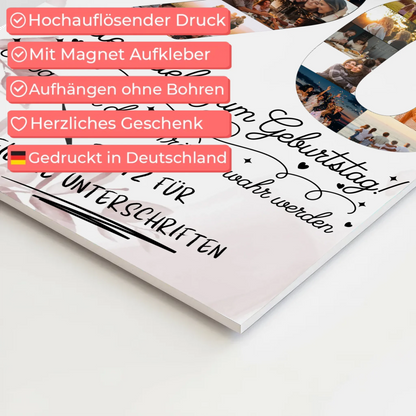 Fotoboard Poster magnetisch mit Wunschtext 90 Geburtstag mit Fotos und Wunsch Name