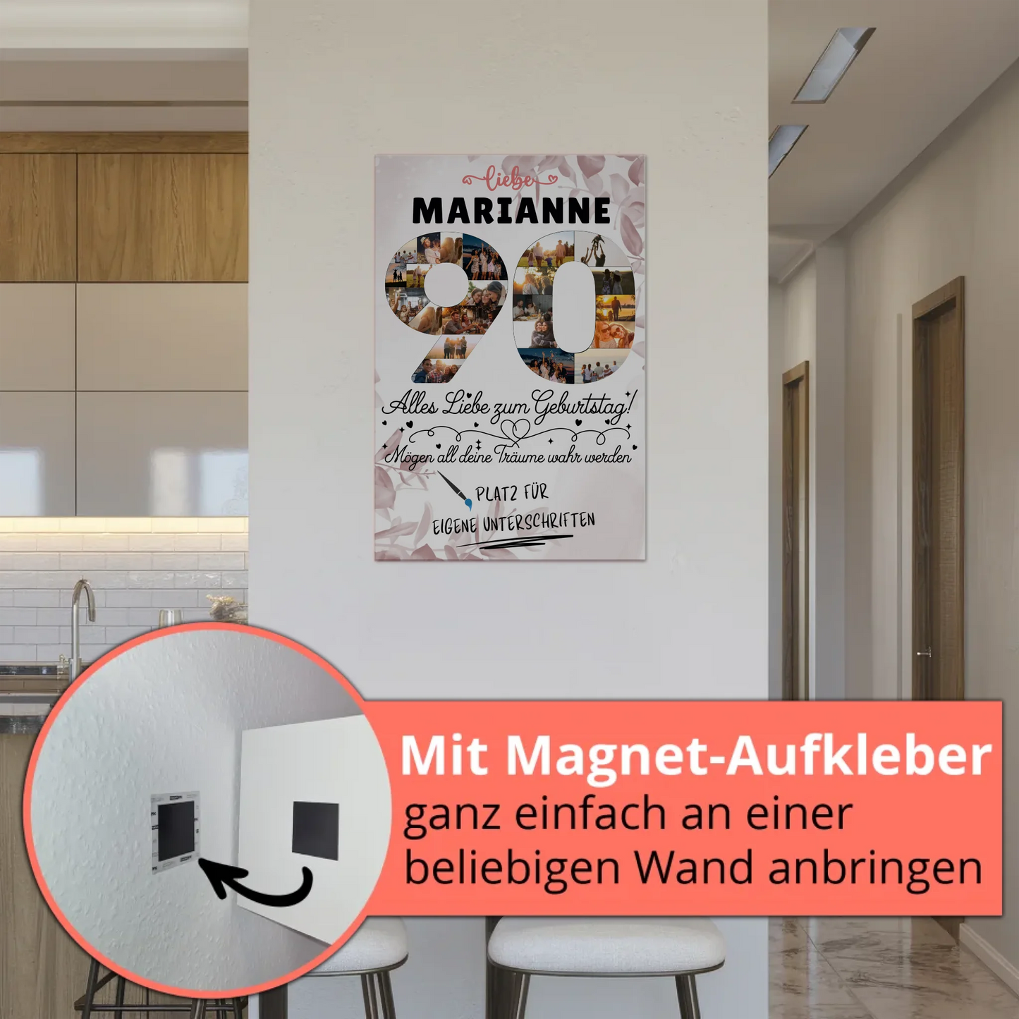 Fotoboard Poster magnetisch mit Wunschtext 90 Geburtstag mit Fotos und Wunsch Name