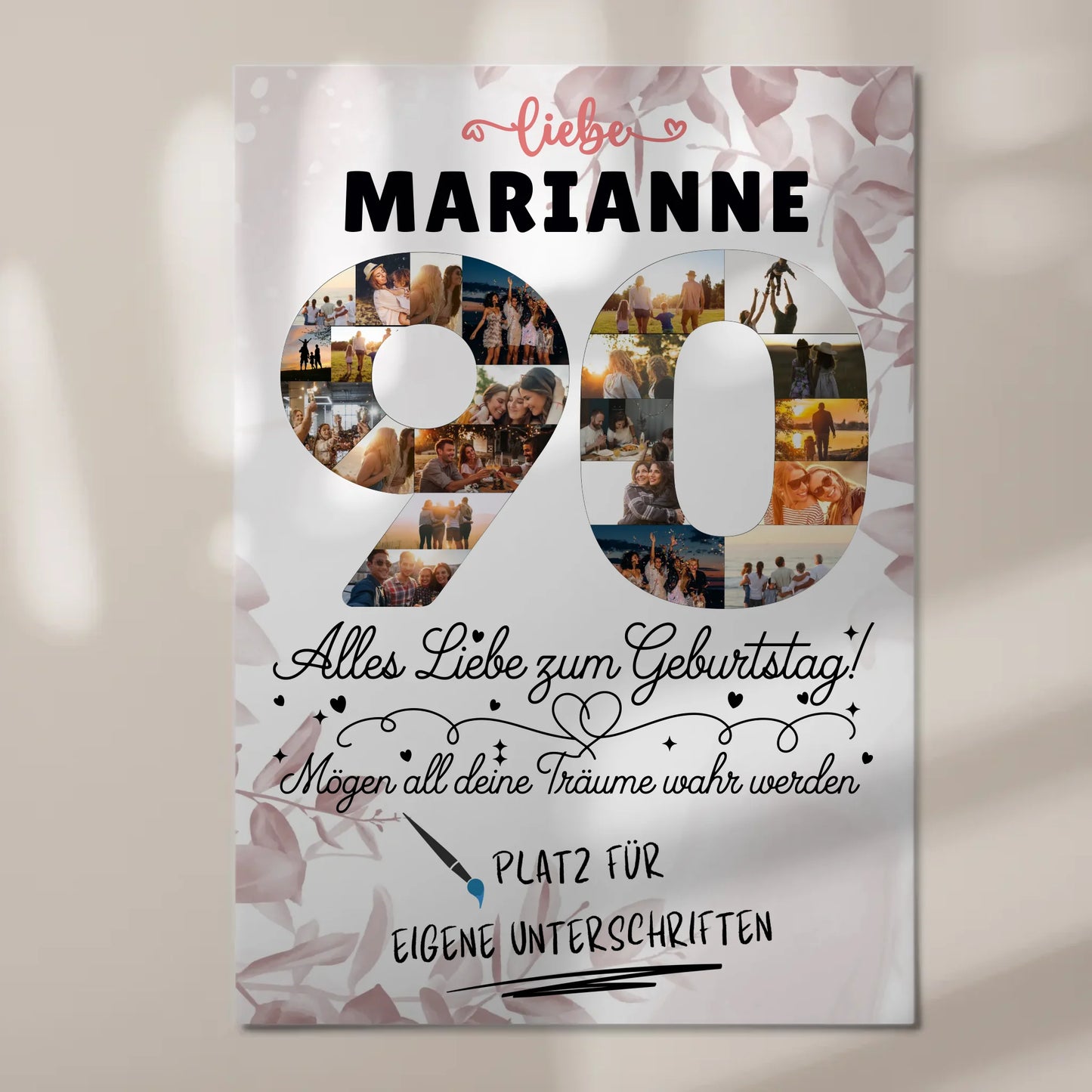 Fotoboard Poster magnetisch mit Wunschtext 90 Geburtstag mit Fotos und Wunsch Name