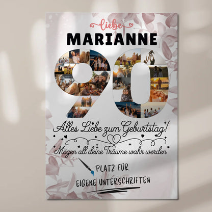 Fotoboard Poster magnetisch mit Wunschtext 90 Geburtstag mit Fotos und Wunsch Name