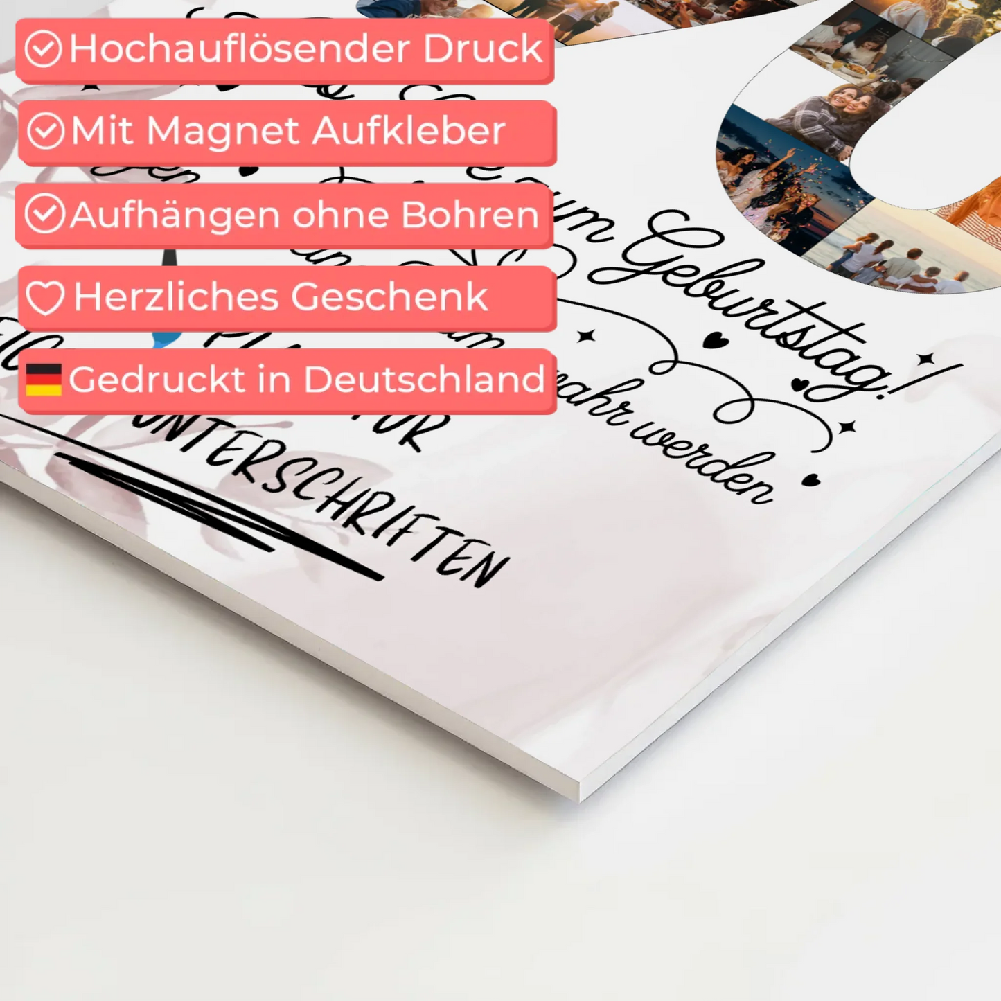 Fotoboard Poster magnetisch mit Wunschtext 90 Geburtstag mit Fotos und Wunsch Name