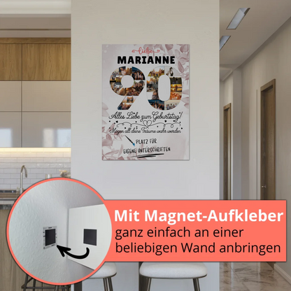 Fotoboard Poster magnetisch mit Wunschtext 90 Geburtstag mit Fotos und Wunsch Name