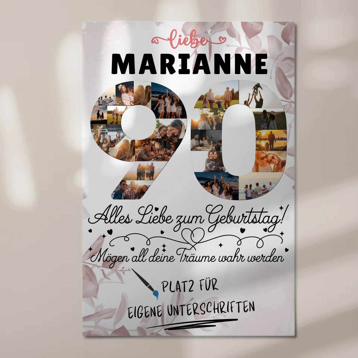Fotoboard Poster magnetisch mit Wunschtext 90 Geburtstag mit Fotos und Wunsch Name