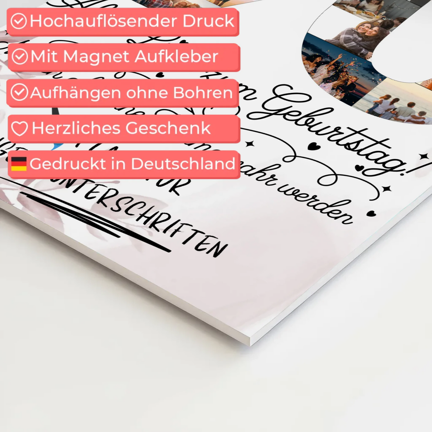 Fotoboard Poster magnetisch mit Wunschtext 90 Geburtstag mit Fotos und Wunsch Name