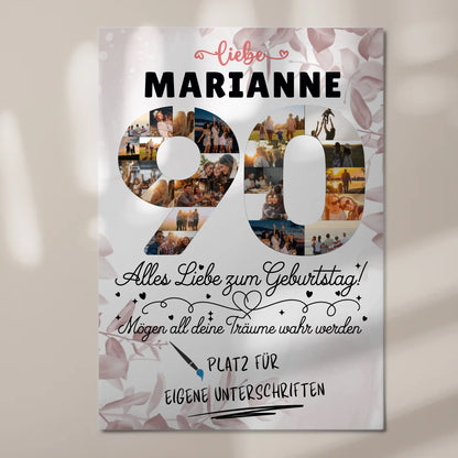 Fotoboard Poster magnetisch mit Wunschtext 90 Geburtstag mit Fotos und Wunsch Name