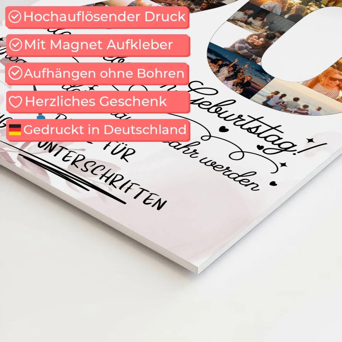 Fotoboard Poster magnetisch mit Wunschtext 90 Geburtstag mit Fotos und Wunsch Name