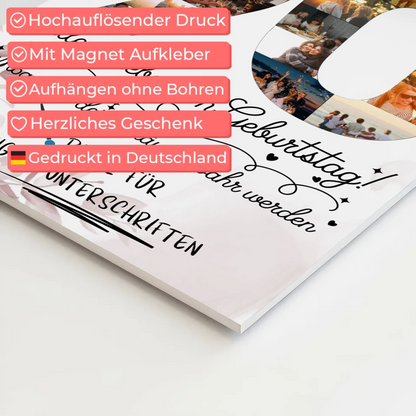 Fotoboard Poster magnetisch mit Wunschtext 90 Geburtstag mit Fotos und Wunsch Name