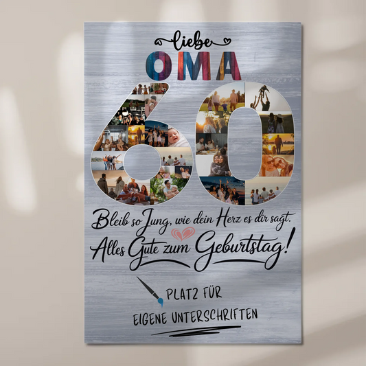 Magnetisches Fotoboard mit Unterschriften für Oma 60 Geburtstag