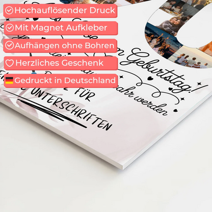 Fotoboard Poster magnetisch mit Wunschtext 90 Geburtstag mit Fotos und Wunsch Name