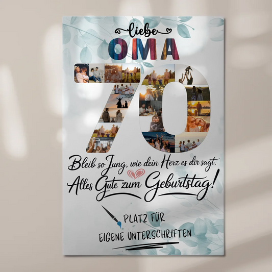 Magnet Poster mit Wunschtext Fotos Oma 70 Geburtstag