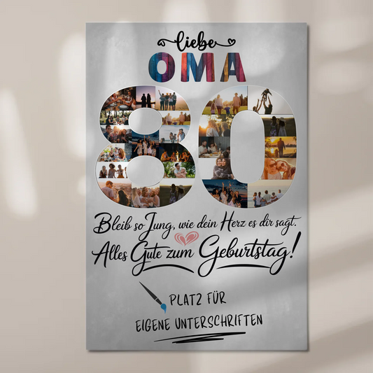 Magnet Wandbild mit Unterschriften Fotos Oma 80 Geburtstag