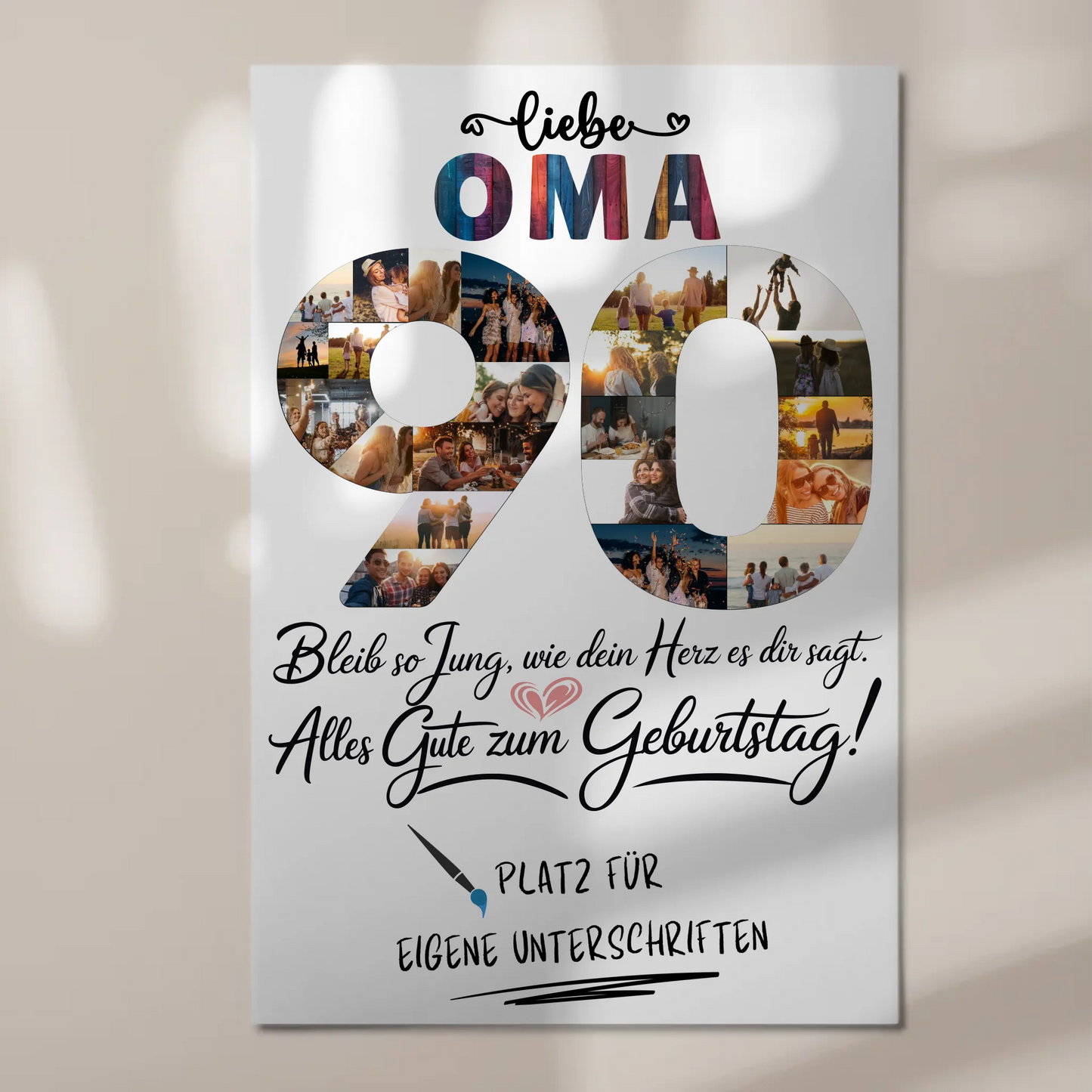 Magnetisches Fotoboard Poster mit Wunschtext für Oma 90 Geburtstag