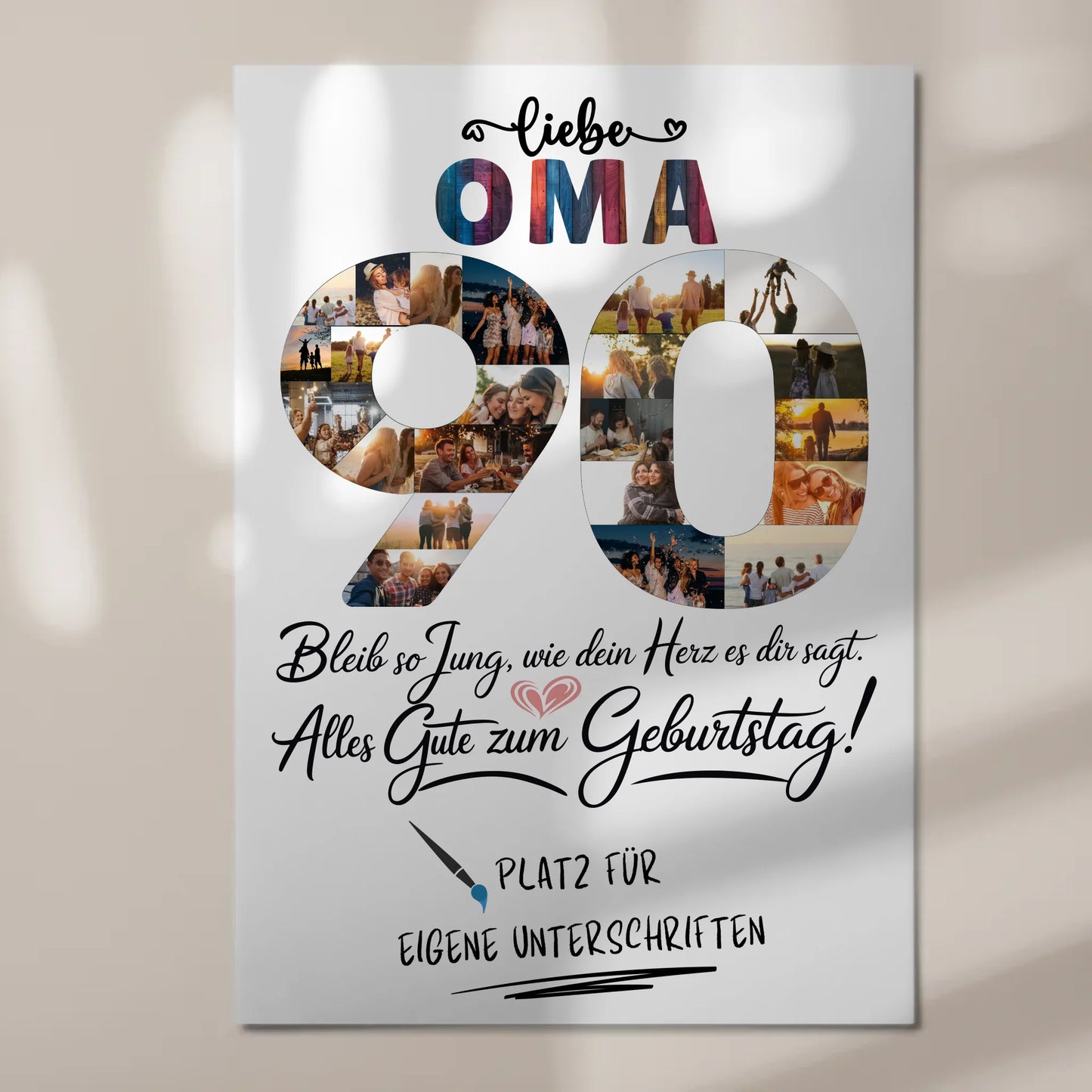 Magnetisches Fotoboard Poster mit Wunschtext für Oma 90 Geburtstag