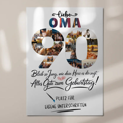 Magnetisches Fotoboard Poster mit Wunschtext für Oma 90 Geburtstag