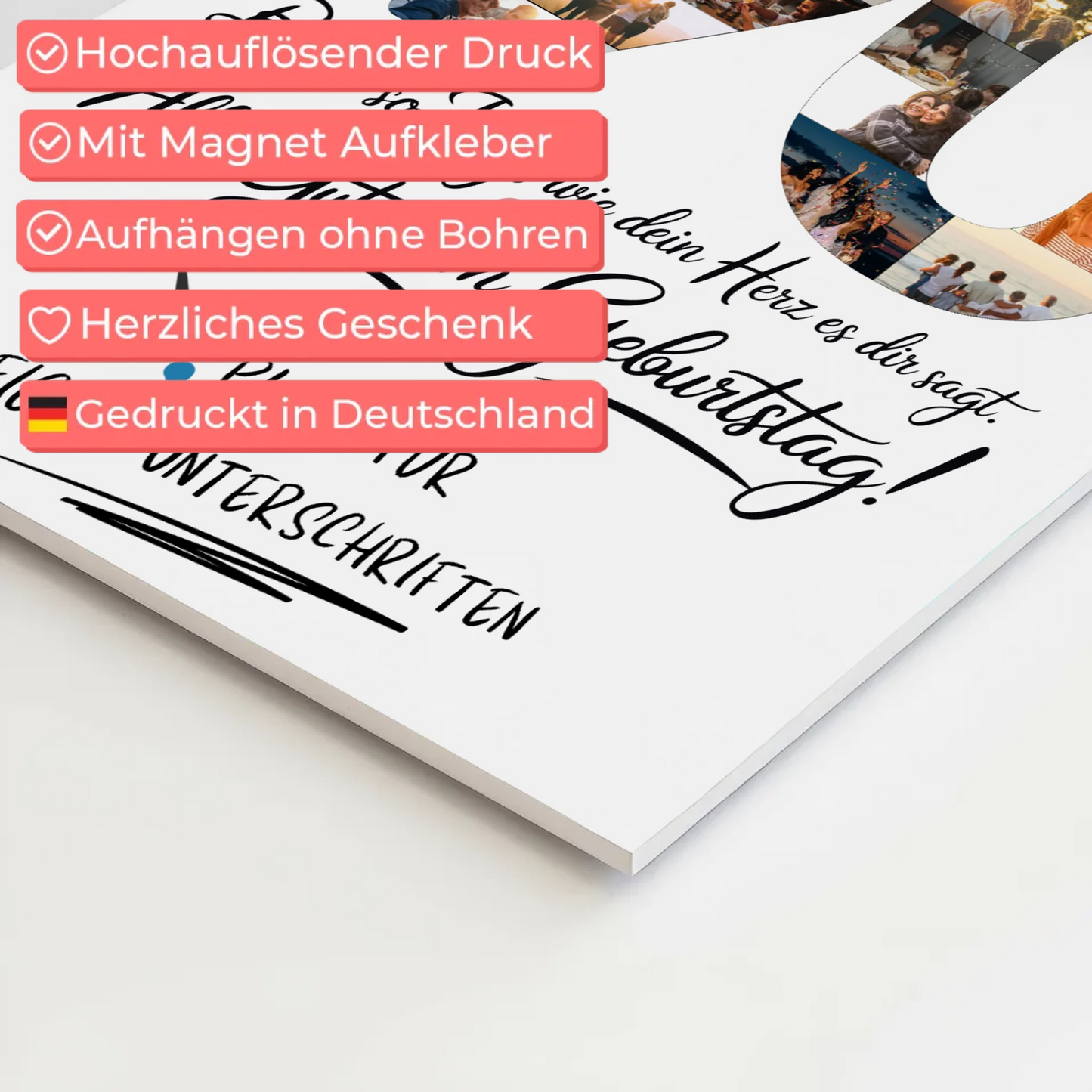 Magnetisches Fotoboard Poster mit Wunschtext für Oma 90 Geburtstag