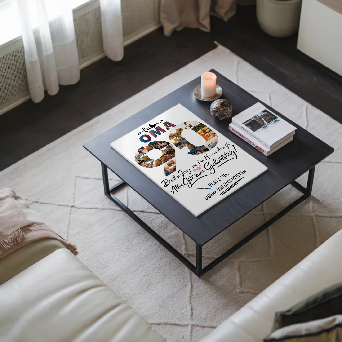 Magnetisches Fotoboard Poster mit Wunschtext für Oma 90 Geburtstag