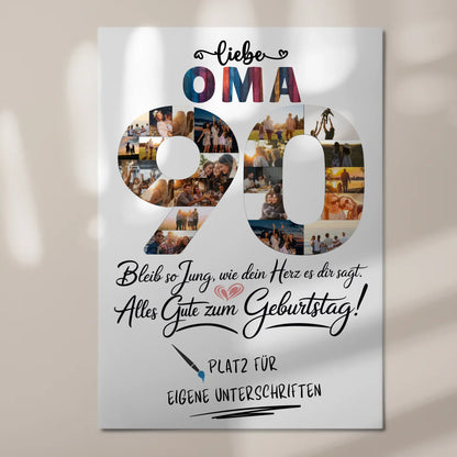 Magnetisches Fotoboard Poster mit Wunschtext für Oma 90 Geburtstag