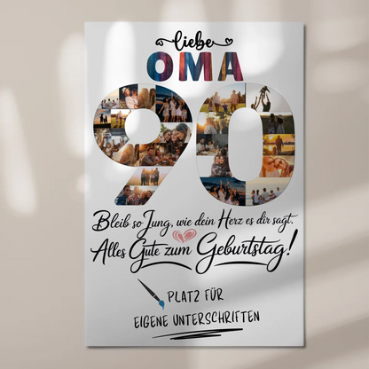 Magnetisches Fotoboard Poster mit Wunschtext für Oma 90 Geburtstag