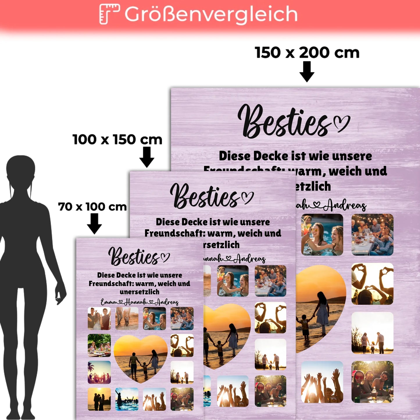 Decke Personalisiert Besties Fotocollage mit Schönem Spruch