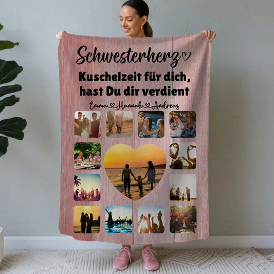 Decke Mit Foto Fotocollage mit Schoenem Spruch Schwesterherz