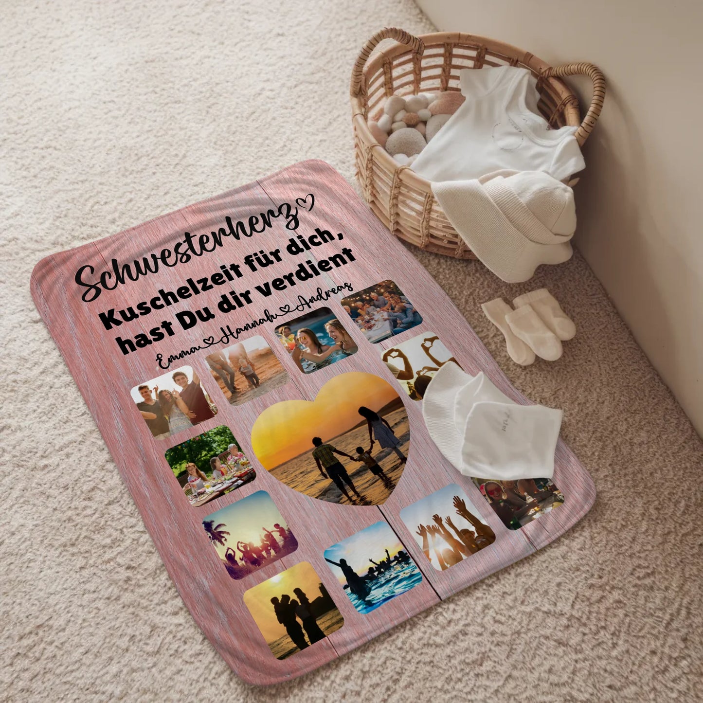 Decke Mit Foto Fotocollage mit Schoenem Spruch Schwesterherz