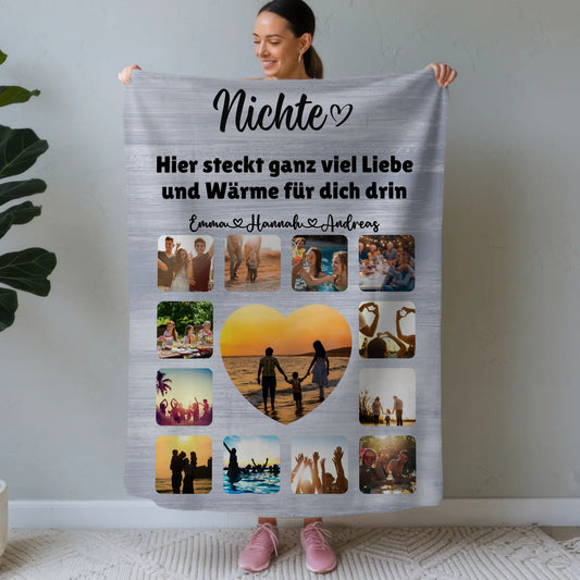 Personalisierte Kuscheldecke Nichte Fotocollage mit Schoenem Spruch