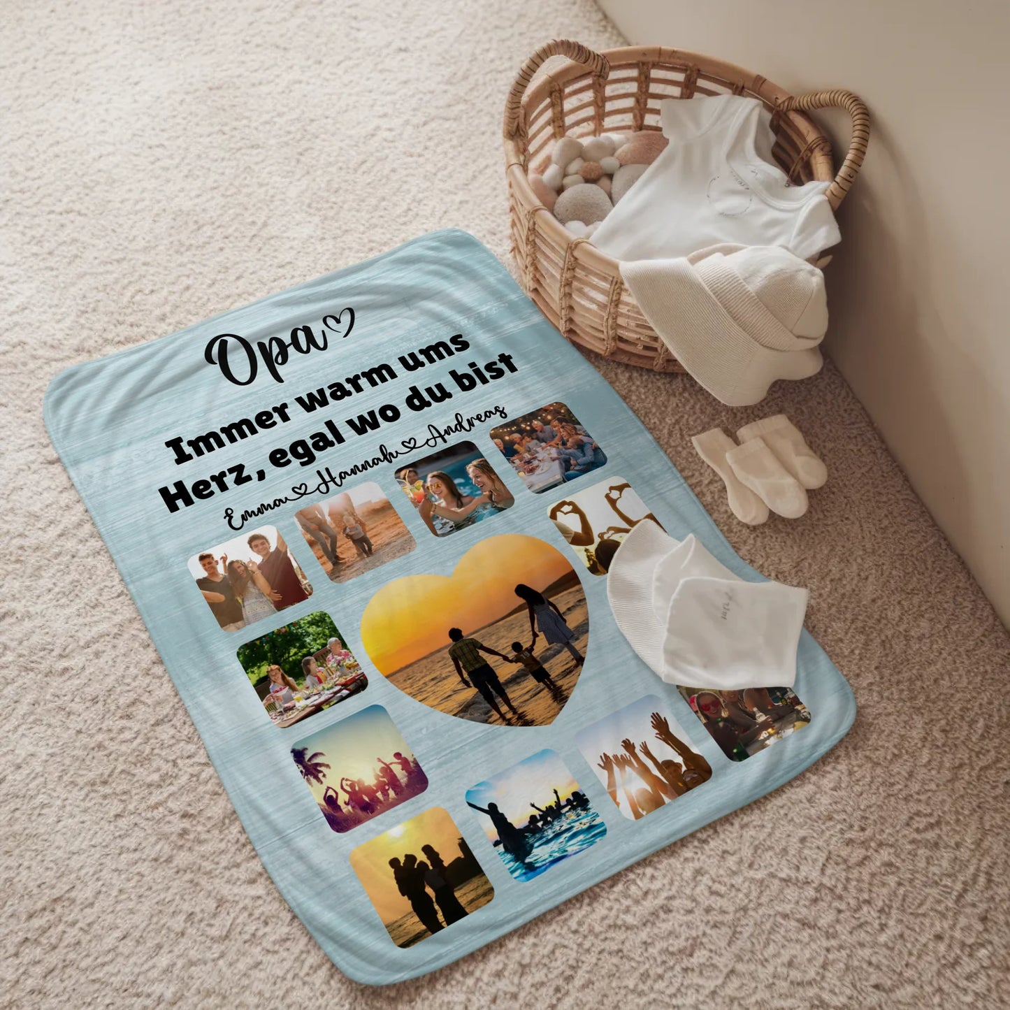 Individuelle Fotodecke Opa Fotocollage mit Schoenem Spruch