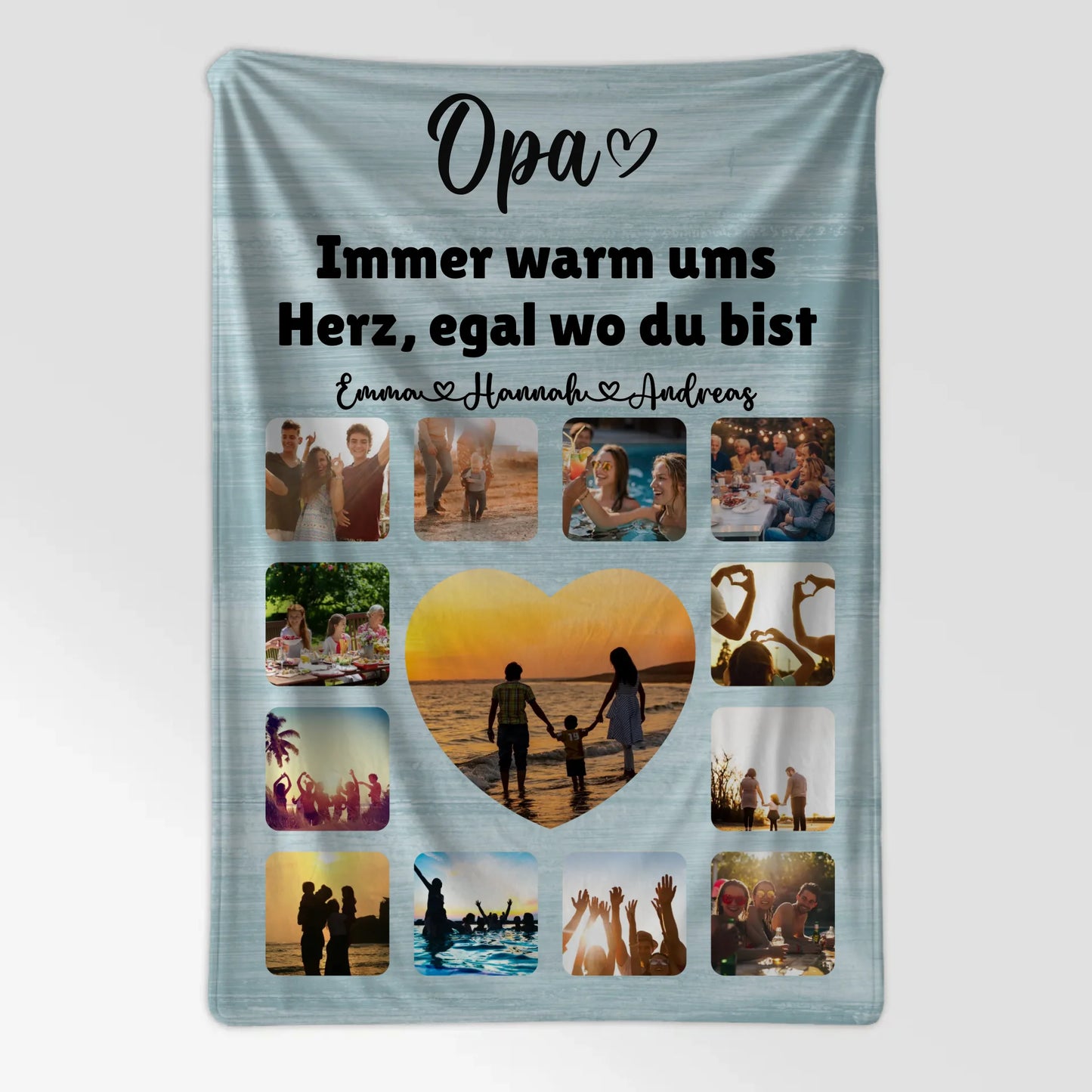 Individuelle Fotodecke Opa Fotocollage mit Schoenem Spruch