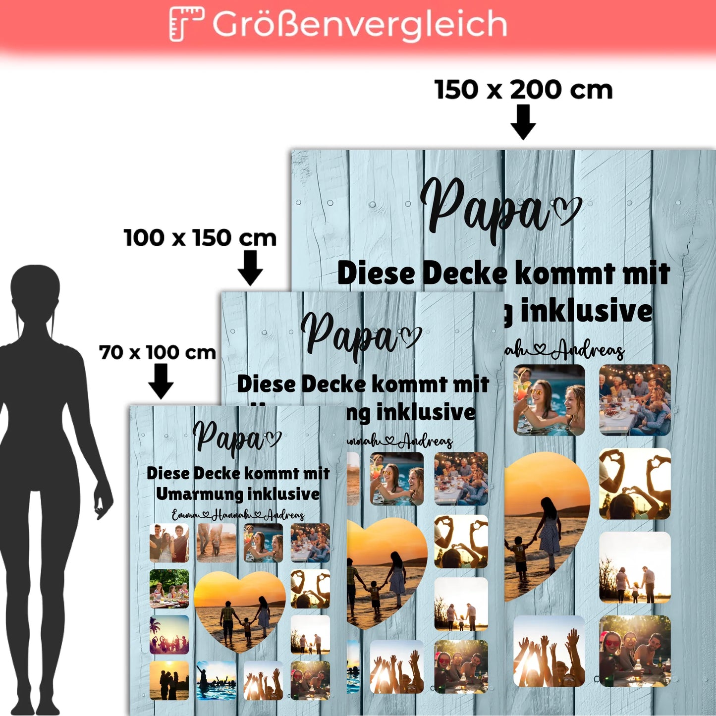 Decke Personalisiert Papa Fotocollage mit Schoenem Spruch