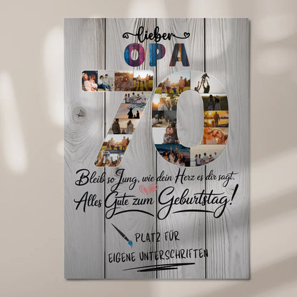 Fotoboard Poster magnetisch mit Wunschtext Opa 70 Geburtstag