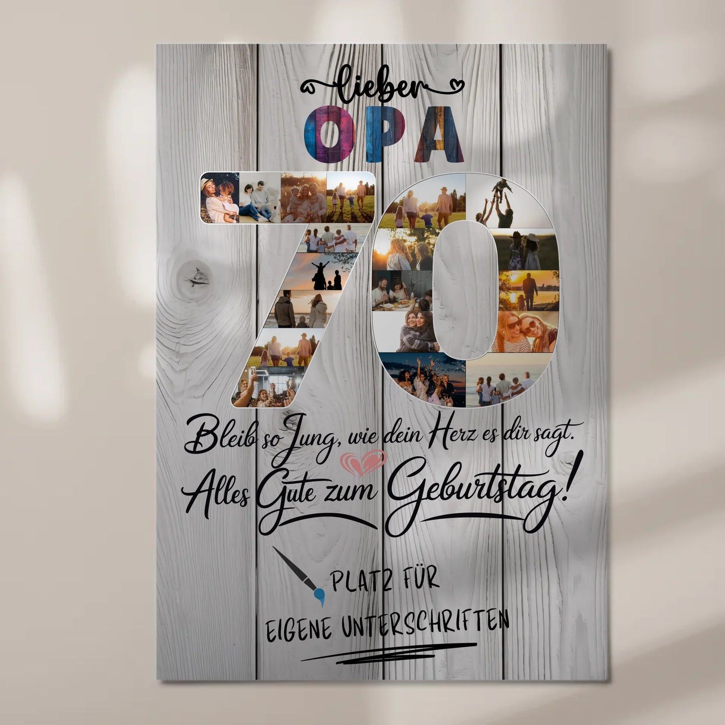 Fotoboard Poster magnetisch mit Wunschtext Opa 70 Geburtstag