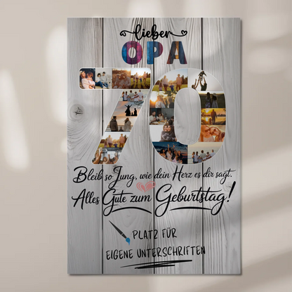 Fotoboard Poster magnetisch mit Wunschtext Opa 70 Geburtstag