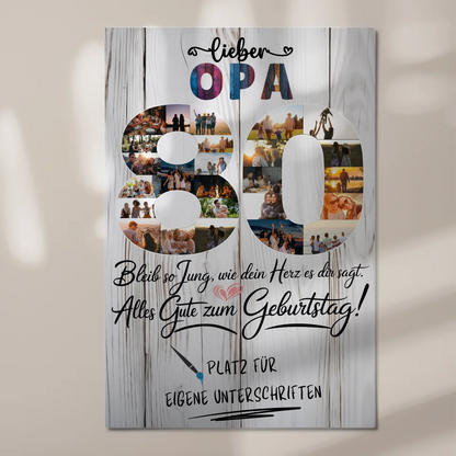 Magnetisches Fotoboard mit Unterschriften Opa 80 Geburtstag