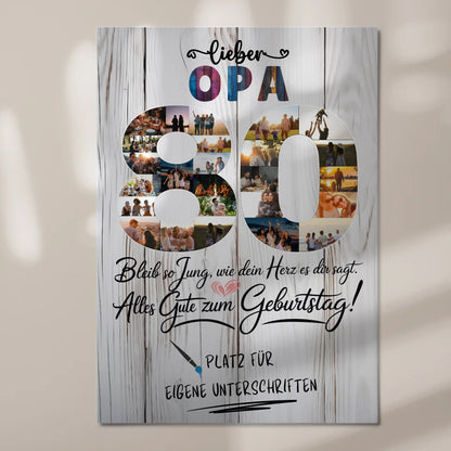 Magnetisches Fotoboard mit Unterschriften Opa 80 Geburtstag