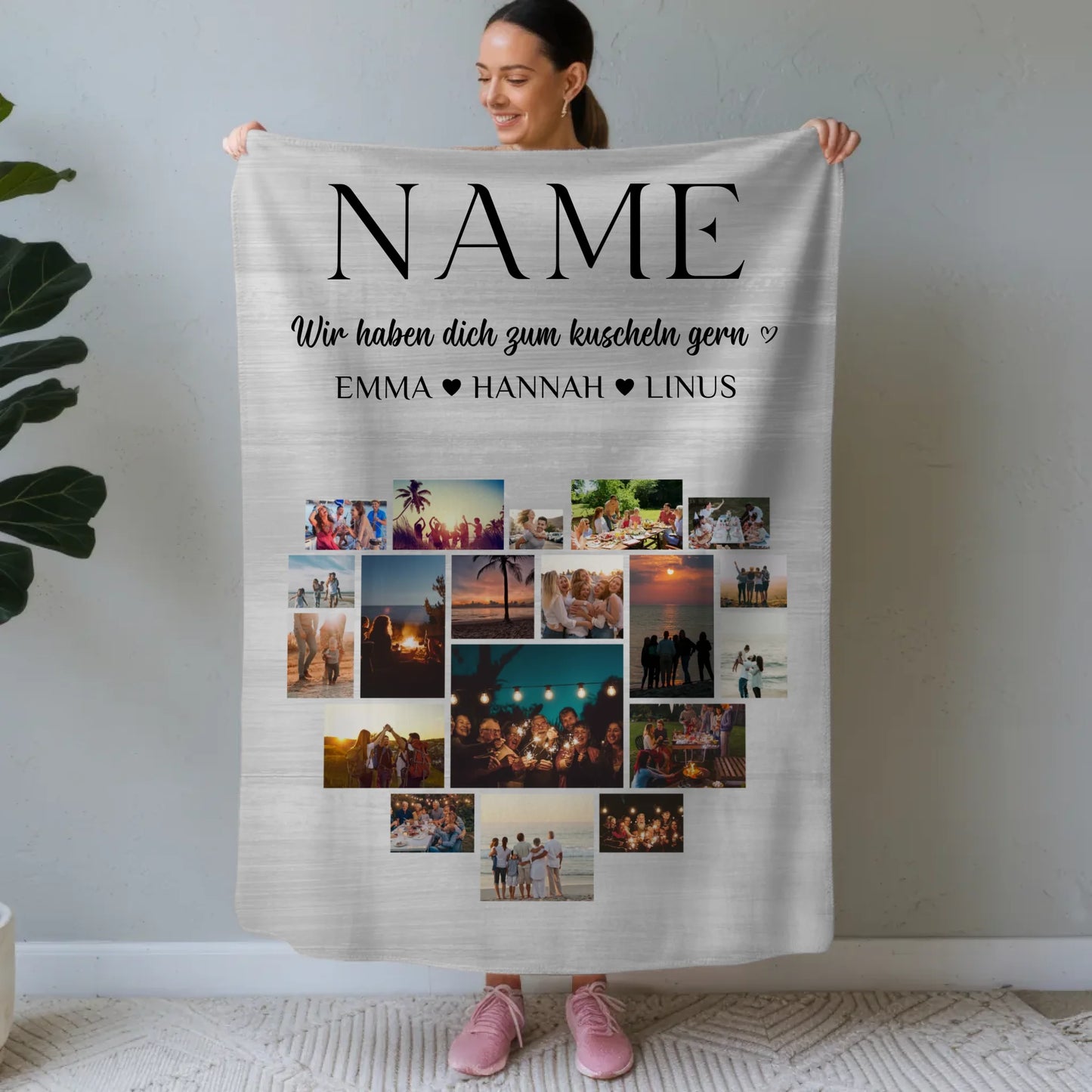 Personalisierte Decke Fotocollage mit Wunschname Tochter