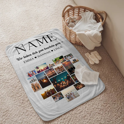 Personalisierte Decke Fotocollage mit Wunschname Tochter