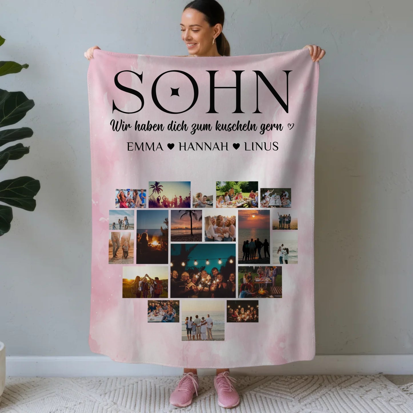 Personalisierte Decke Sohn Fotocollage Herzfoto Geschenk