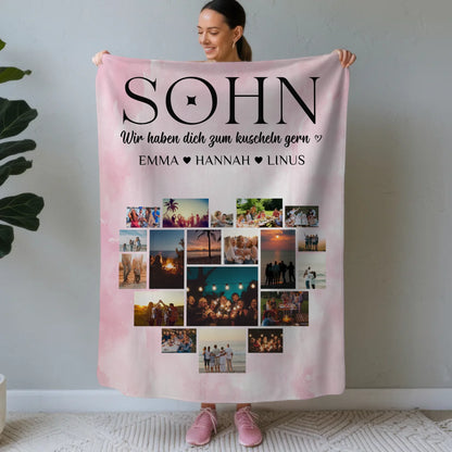 Personalisierte Decke Sohn Fotocollage Herzfoto Geschenk