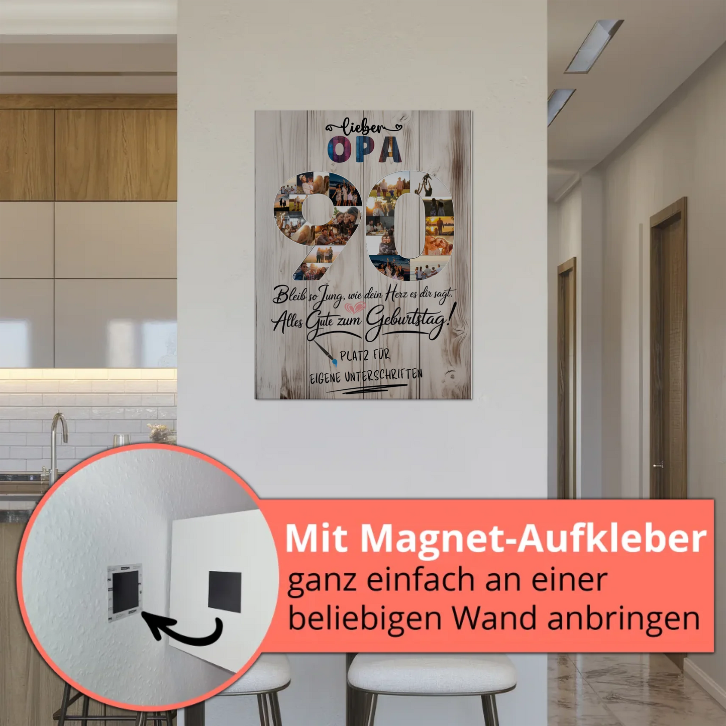 Magnet Poster mit Wunschtext Opa 90 Geburtstag Fotos