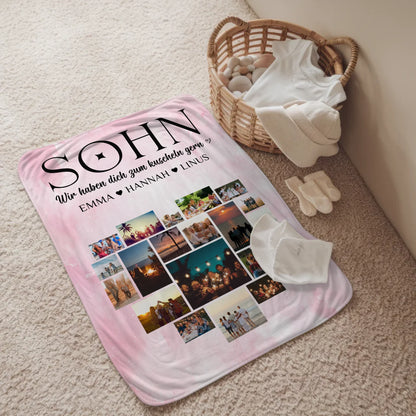 Personalisierte Decke Sohn Fotocollage Herzfoto Geschenk