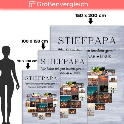 Personalisierte Kuscheldecke Stiefpapa Fotocollage Herzfoto