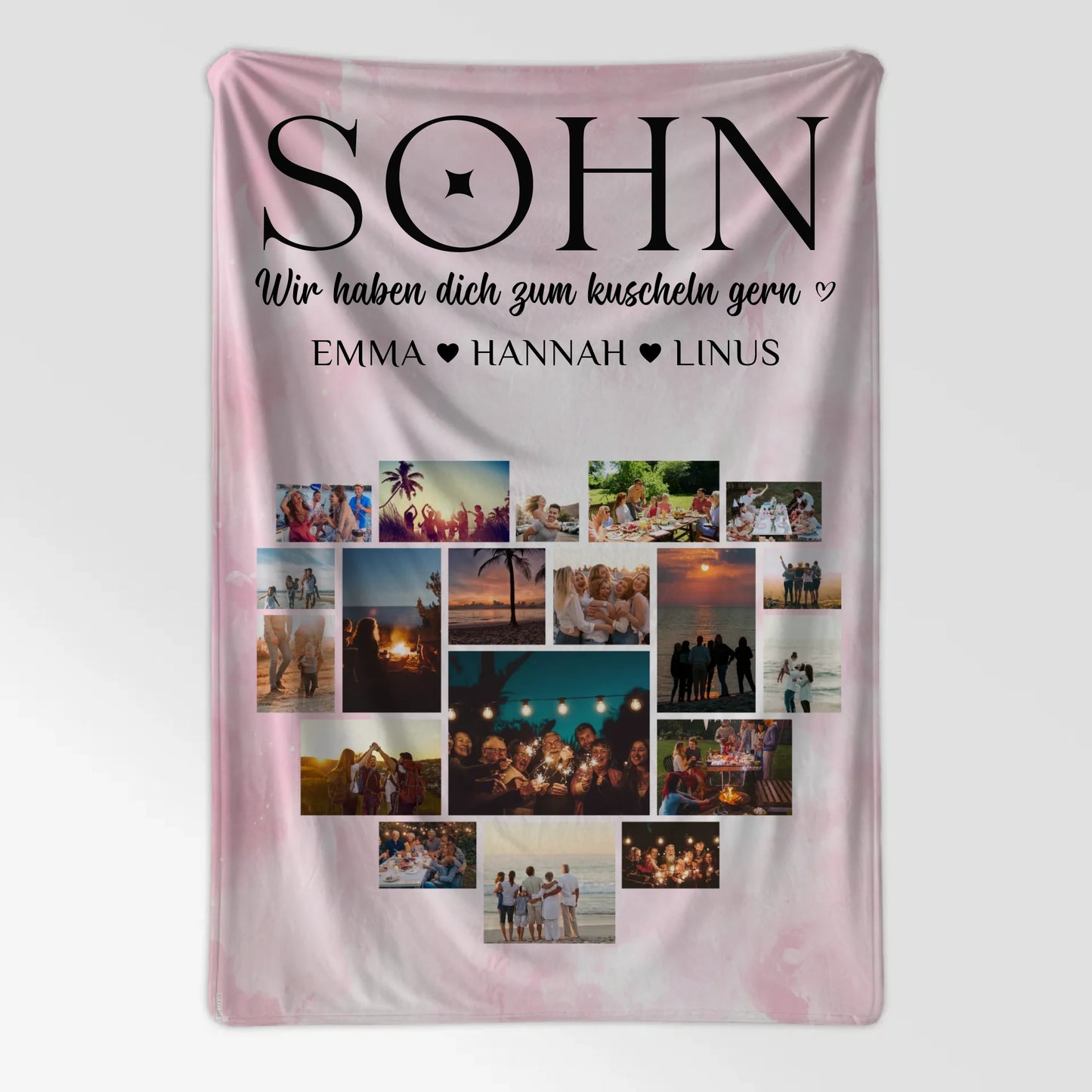 Personalisierte Decke Sohn Fotocollage Herzfoto Geschenk