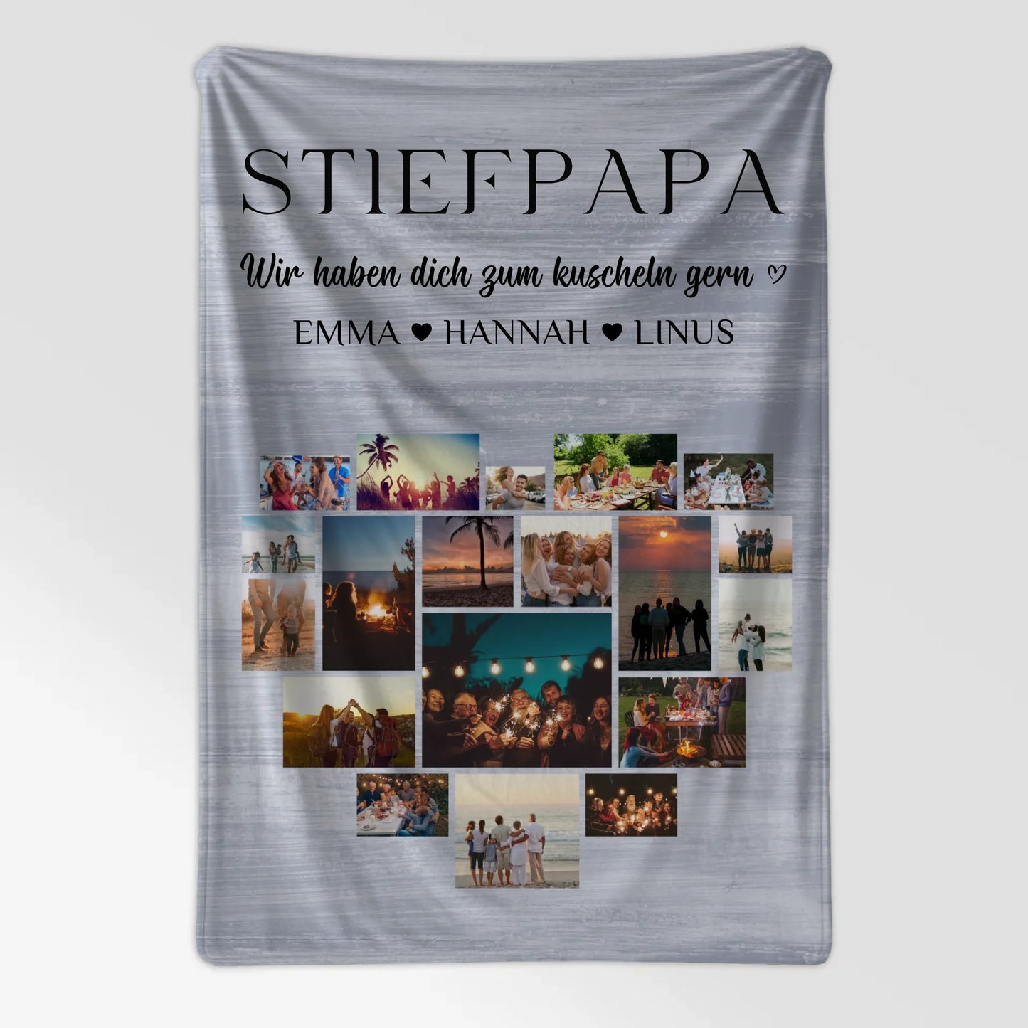 Personalisierte Kuscheldecke Stiefpapa Fotocollage Herzfoto