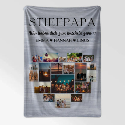 Personalisierte Kuscheldecke Stiefpapa Fotocollage Herzfoto