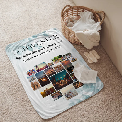 Personalisierte Decke Schwester Fotocollage Herzfoto Geschenk