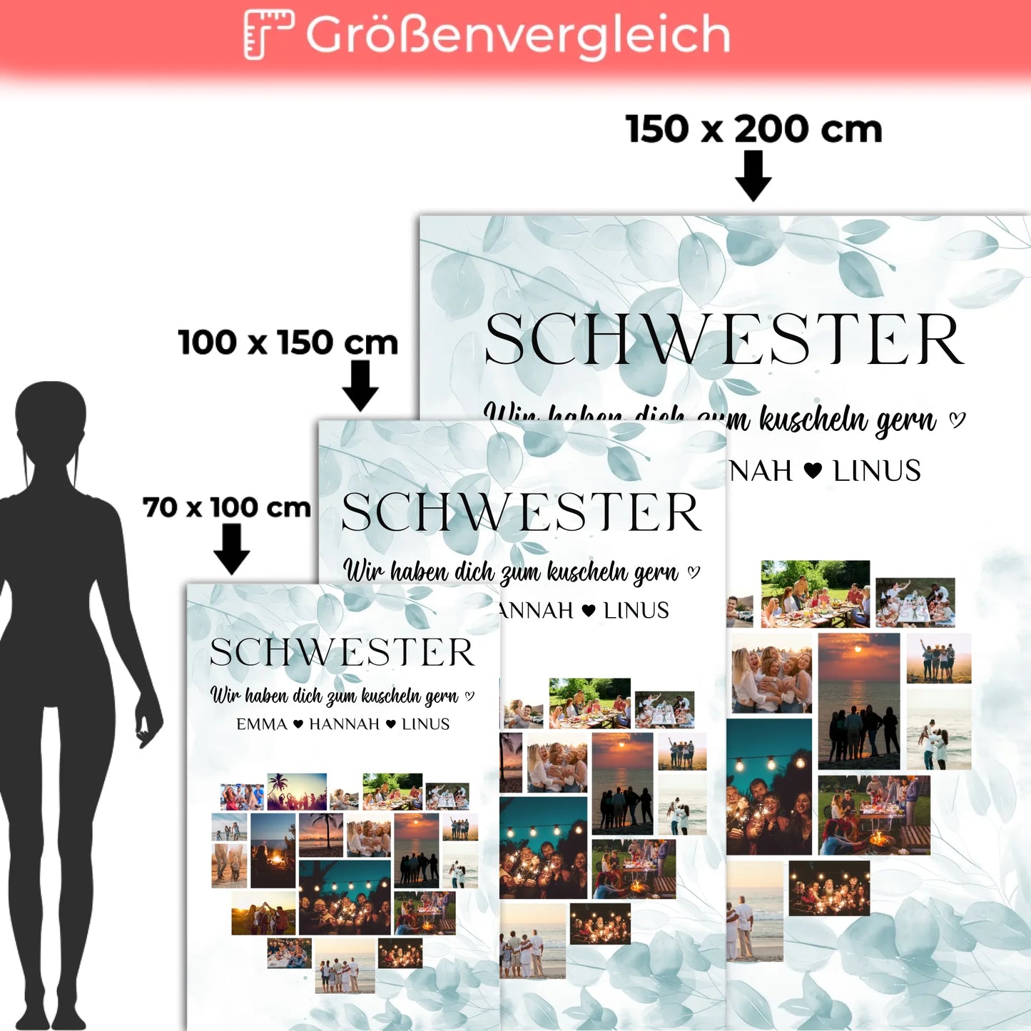 Personalisierte Decke Schwester Fotocollage Herzfoto Geschenk