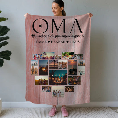 Personalisierte Decke Oma Fotocollage Herzfoto Oma