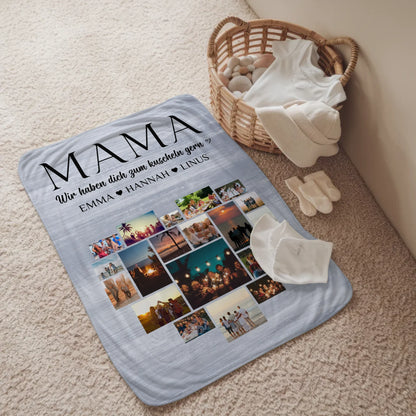 Personalisierte Kuscheldecke Mama Fotocollage Herzfoto